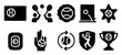 © Pointer Marker - Sports silhouette icon set. tennis, balloon, racket, and trophy symbols