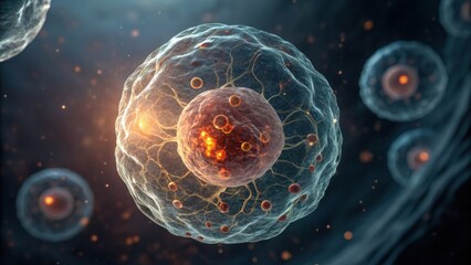 Aufkleber - Glowing Cell Structure with Nucleus and Detailed Internal Elements