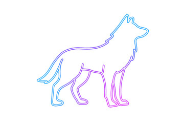 Poster - Vibrant neon gradient wolf silhouette standing proudly with powerful stance, transparent background highlighting electric wild spirit design element