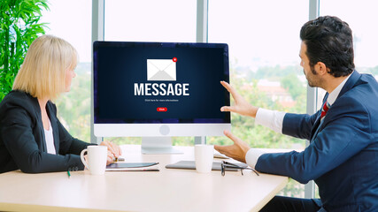 Poster - Email notification message showing on computer screen snugly. Digital marketing message information text from business to customer client