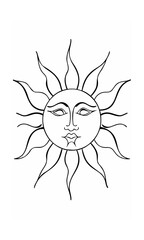 Poster - Handdrawn sun with face radiating rays on a background continous line vector