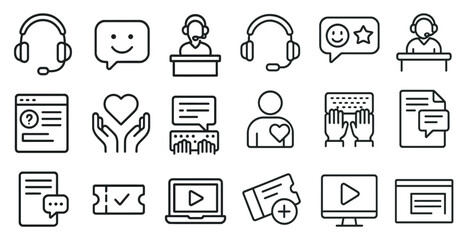 Poster - Collection of icons that include a heart, a keyboard, a laptop, a mouse, a smiley face, a thumbs up, a thumbs down, a ticket, a laptop, a keyboard, a mouse, a smiley face, a thumbs