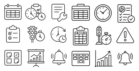 Poster - Set of icons for a calendar, a to-do list, and a traffic light. The icons are all in black and white