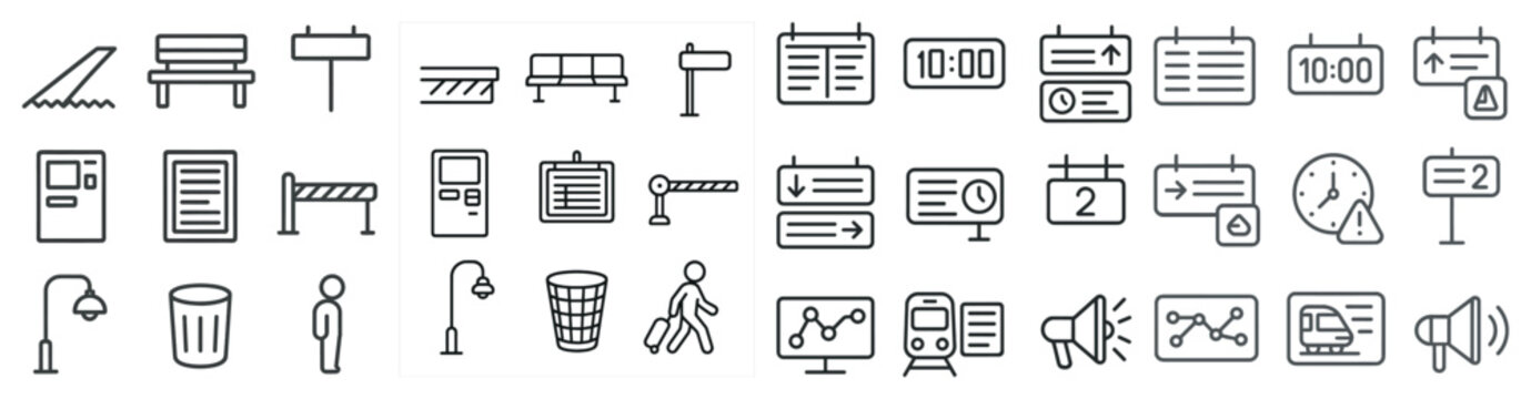 Collection of icons for public transportation, including buses, trains, and subways. The icons are all in black and white and are arranged in a grid