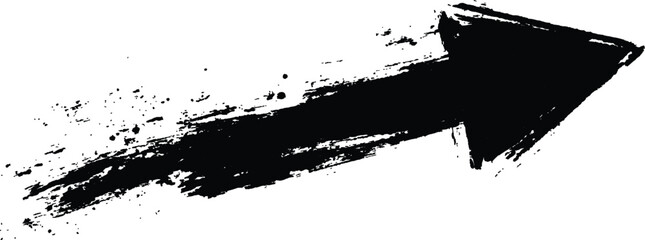 Poster - Black arrow painted with splashes isolated on white background. Black arrow marker isolated with a hand-drawn effect on a white background. 