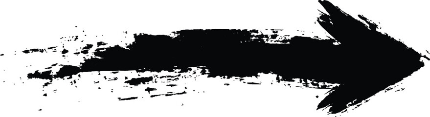 Poster - Black arrow painted with splashes isolated on white background. Black arrow marker isolated with a hand-drawn effect on a white background. 