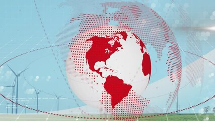 Poster - Upon sphere appearing, digital globe rotating slowly dissolving rings visualizing energy data