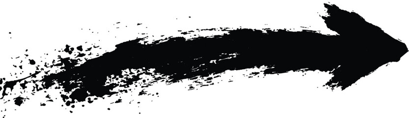 Poster - Black arrow painted with splashes isolated on white background. Black arrow marker isolated with a hand-drawn effect on a white background. 