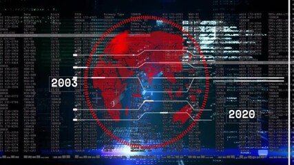 Poster - On code start digital globe pulsing and rotating while emitting data lines showing timeline shifts