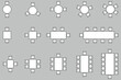 © Hasan - Seat plan icon set, Home, restaurant, seminar, classroom, conference, top view, chair and table, architectural plan with blueprint, customizable stroke, vector, illustration