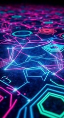 Poster - Abstract Network of Neon Lines on Dark Background