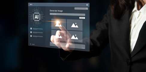 Fototapete - AI image generator interface enables image, AI, and generator process by converting user prompt into visual content using intelligent algorithms Latch