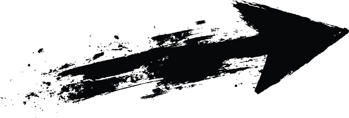 Poster - Black arrow painted with splashes isolated on white background. Black arrow marker isolated with a hand-drawn effect on a white background. 