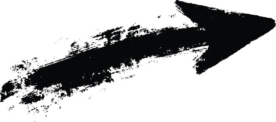 Poster - Black arrow painted with splashes isolated on white background. Black arrow marker isolated with a hand-drawn effect on a white background. 