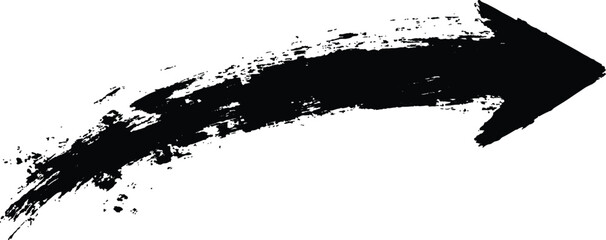 Poster - Black arrow painted with splashes isolated on white background. Black arrow marker isolated with a hand-drawn effect on a white background. 