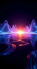 Poster - Abstract Digital Landscape with Neon Colors and Water Reflections