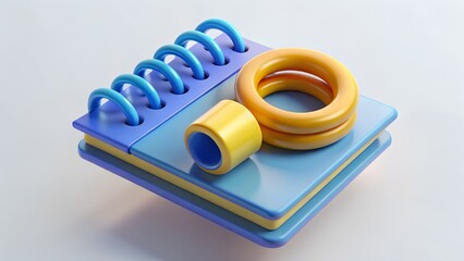 Poster - Abstract 3d render of stacked geometric shapes in blue and yellow