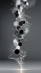 Fototapete - Abstract Hexagonal Structure with Light Particles