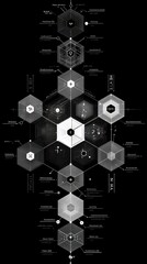 Fototapete - Abstract Hexagonal Geometric Pattern in Black and White