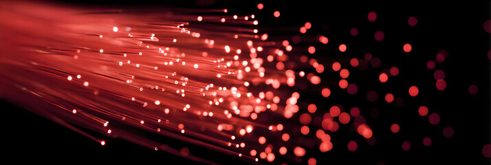 Poster - Glowing Red Fiber Optic Cables: High-Speed Data Network Connection