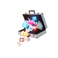 Aufkleber - Open container with floating documents and glowing icons against a transparent backdrop showcasing business concept visuals
