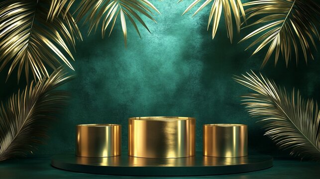 Golden podiums in a lush tropical setting