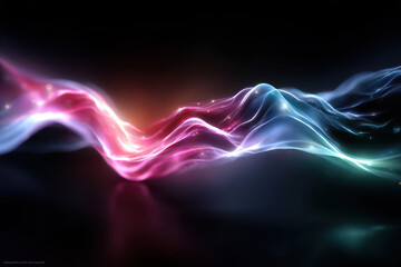 Poster - Colorful light waves create abstract patterns in a dark background with soft glowing edges