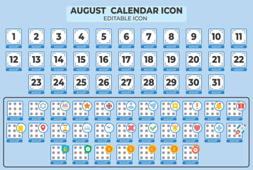 Poster - August Calendar Icon Collection with Editable Daily Planner for Scheduling and Planning