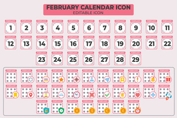 Poster - Editable February Calendar Icon Set with Dates and Task Reminders Vector
