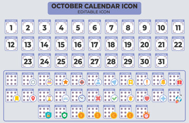 Poster - October Calendar Icon Set with Editable Elements for Events and Important Dates Representation