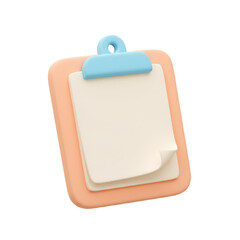 Fototapete - Stylized 3d illustration of a pastel colored clipboard with blank paper sheets and a blue clip isolated on transparent background