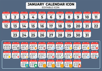 Poster - Collection of January Calendar Icons for Graphic Design Projects and Event Scheduling