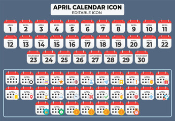 Poster - Comprehensive April Calendar Icon Set for Design and Scheduling Needs featuring editable elements
