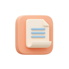 Fototapete - 3d rendered icon of a document with blue lines representing text on a soft peach rounded square background isolated on transparent background