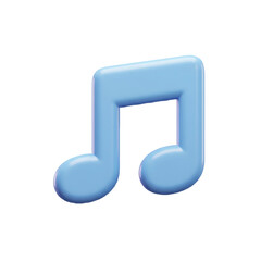Fototapete - A single light blue 3d musical eighth note symbol with a glossy finish isolated on transparent background