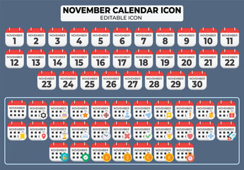 Poster - November Calendar Icon Vector Set for Planning and Organizing Events, Appointments, and Schedules Effectively