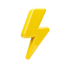 Fototapete - A glossy three dimensional yellow lightning bolt symbol isolated on a transparent background representing energy and power isolated on transparent background