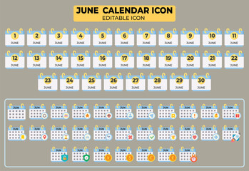 Poster - Complete June Calendar Icon Set with Editable Elements for Planning and Scheduling Events