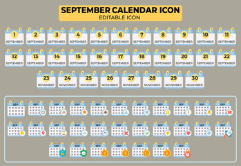Poster - September Calendar Icon Collection: Editable Vector Design for Business Planning and Organization