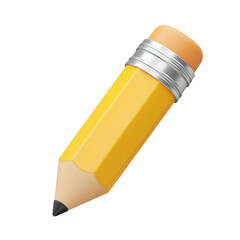 Fototapete - A bright yellow pencil with a sharp graphite tip and an orange eraser with a silver band isolated on transparent background
