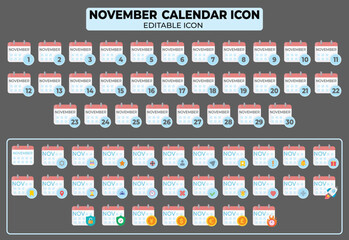 Poster - November Calendar Icon Set with Editable Design for Planning and Scheduling Events
