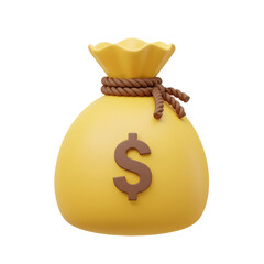 Aufkleber - A stylized 3d illustration of a yellow money bag with a brown dollar sign and rope tied at the top isolated on transparent background