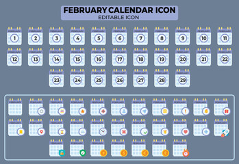 Poster - Collection of February Calendar Icons for Schedule Management and Important Date Reminders