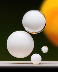 Poster - Floating White Spheres on Glowing Yellow and Green Background