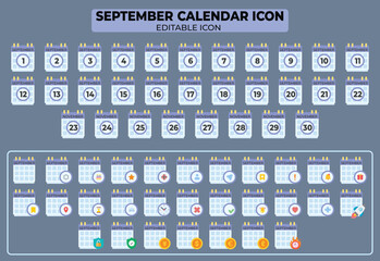 Poster - September Calendar Icon Set with Editable Designs for Event Planning and Scheduling, Suitable for Various Business Purposes