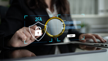 Poster - Two-factor authentication strengthens login system security. Adds protection, two-factor authentication increases privacy, and two-factor authentication prevents access breaches. Latch