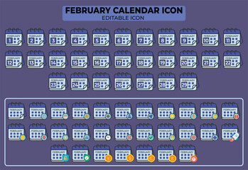 Poster - February Calendar Icons: A Comprehensive Collection for Time Management and Planning Designs