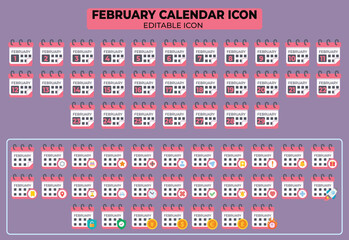 Poster - Collection of February calendar icon templates for planning, reminders, and date-related designs in a versatile set