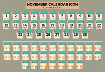 Poster - November Calendar Icon Set: Editable and Customizable for Seasonal Schedules and Planning