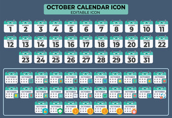 Poster - Editable October Calendar Icons Set for Planning and Organizing Events and Deadlines